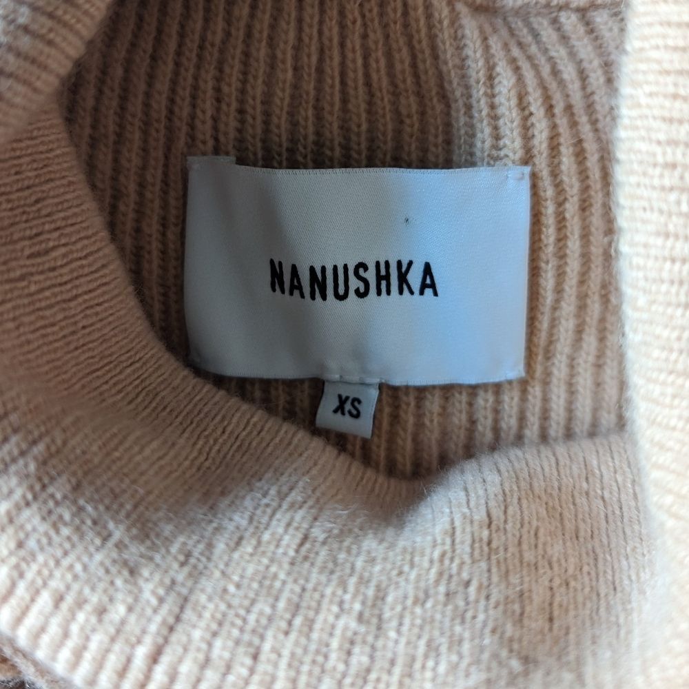 Nanushka Canaan Merino Cashmere Apricot Rib Knit Turtleneck Sweater Dress - Picture 11 of 16